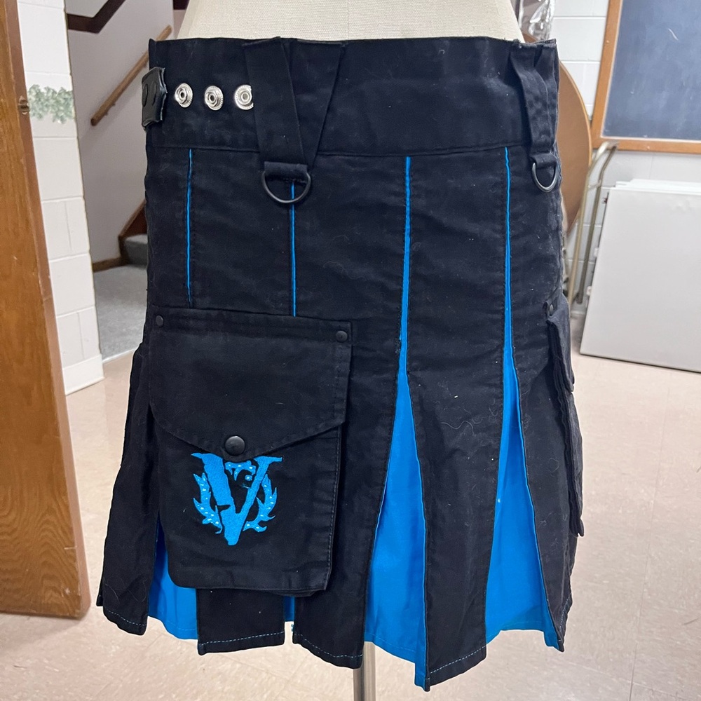 Black and Blue Kilt with Embroidered Detail